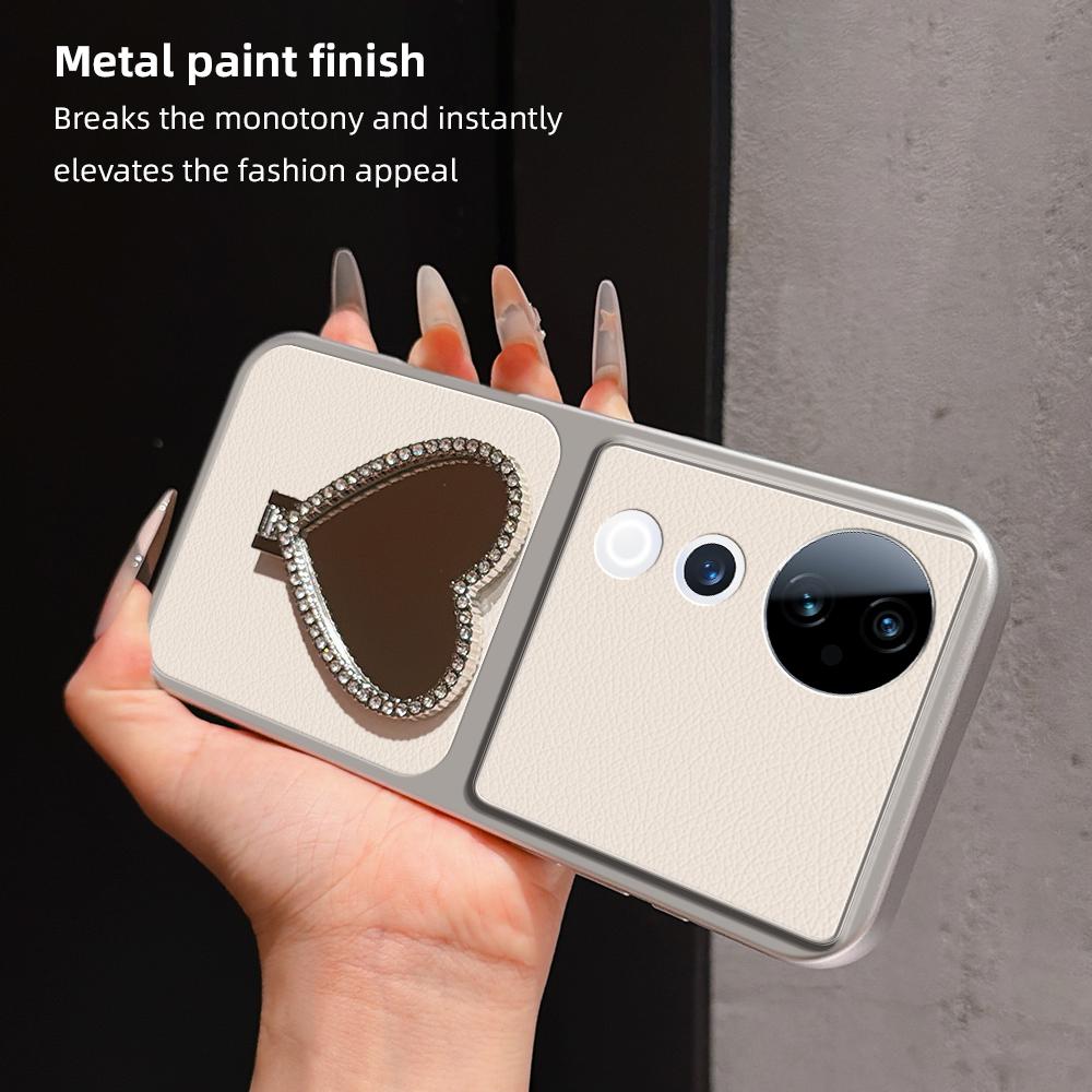 For vivo S19 Pro Lambskin Series Skin Feel Shockproof Phone Case with Heart Mirror Holder(Black)