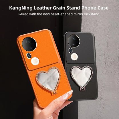 For vivo S20 Pro Lambskin Series Skin Feel Shockproof Phone Case with Heart Mirror Holder(Pink)