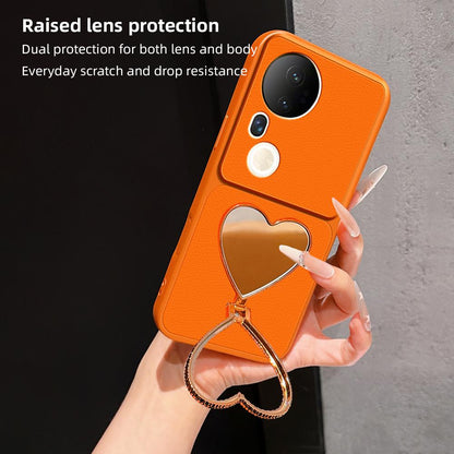 For vivo S20 Pro Lambskin Series Skin Feel Shockproof Phone Case with Heart Mirror Holder(Pink)