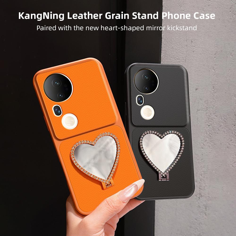 For vivo S20 Pro Lambskin Series Skin Feel Shockproof Phone Case with Heart Mirror Holder(Black)