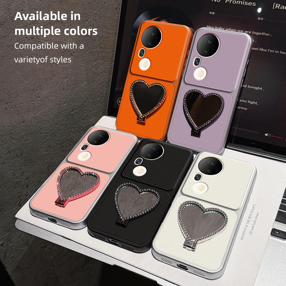 For vivo S20 Pro Lambskin Series Skin Feel Shockproof Phone Case with Heart Mirror Holder(Silver)