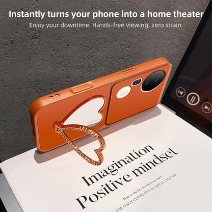 For vivo S20 Pro Lambskin Series Skin Feel Shockproof Phone Case with Heart Mirror Holder(Orange)