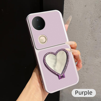 For vivo S20 Lambskin Series Skin Feel Shockproof Phone Case with Heart Mirror Holder(Purple)