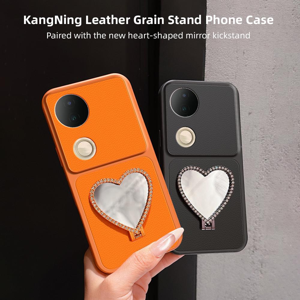 For vivo S20 Lambskin Series Skin Feel Shockproof Phone Case with Heart Mirror Holder(Purple)