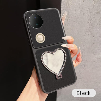 For vivo S20 Lambskin Series Skin Feel Shockproof Phone Case with Heart Mirror Holder(Black)