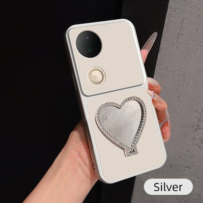 For vivo S20 Lambskin Series Skin Feel Shockproof Phone Case with Heart Mirror Holder(Silver)