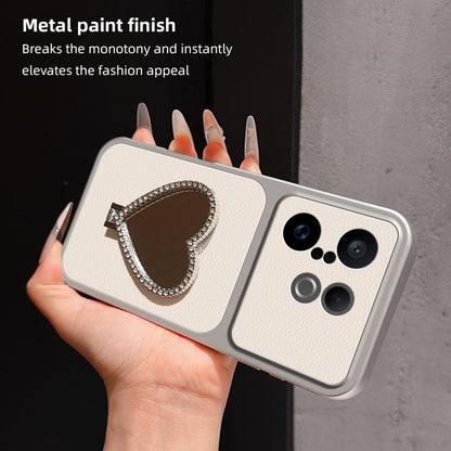 For vivo S30 Pro mini Lambskin Series Skin Feel Shockproof Phone Case with Heart Mirror Holder(Silver)