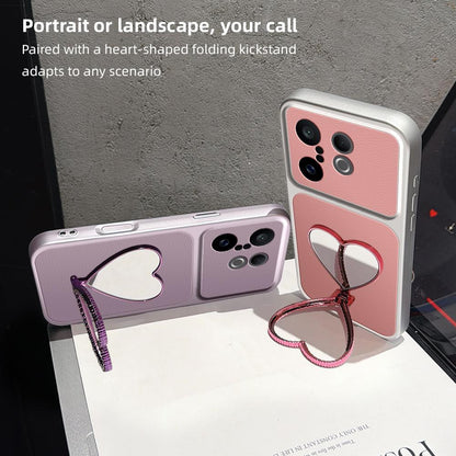 For vivo S30 Pro mini Lambskin Series Skin Feel Shockproof Phone Case with Heart Mirror Holder(Silver)
