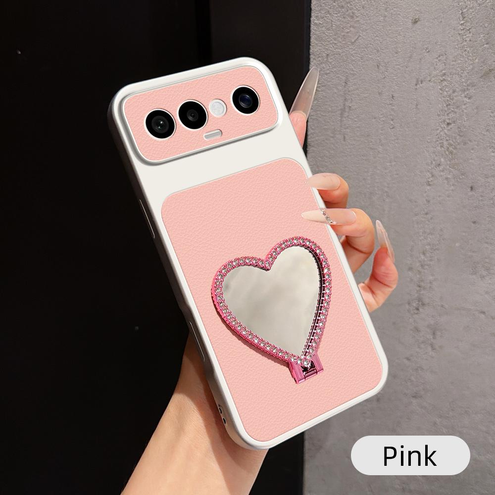 For vivo S50 Pro mini 5G Lambskin Series Skin Feel Shockproof Phone Case with Heart Mirror Holder(Pink)