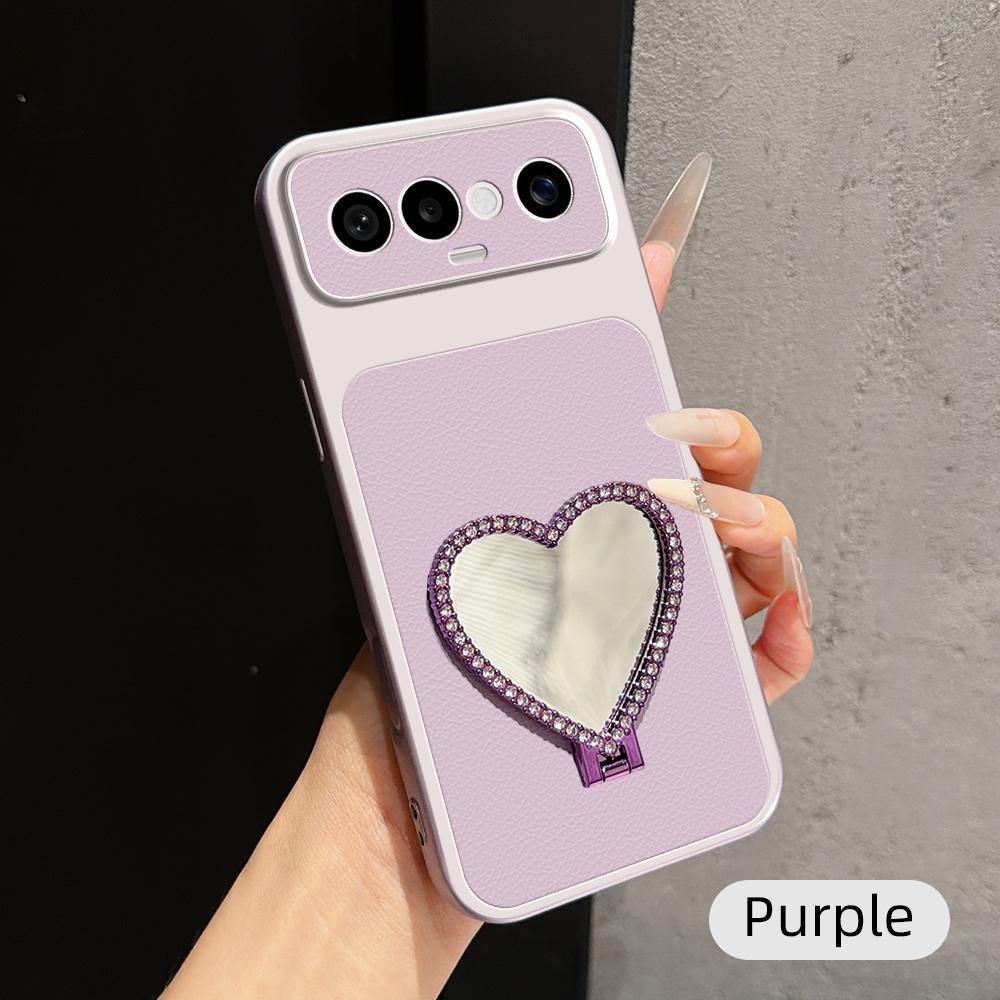 For vivo S50 Pro mini 5G Lambskin Series Skin Feel Shockproof Phone Case with Heart Mirror Holder(Purple)