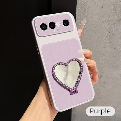For vivo S50 Pro mini 5G Lambskin Series Skin Feel Shockproof Phone Case with Heart Mirror Holder(Purple)