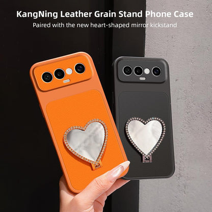 For vivo S50 Pro mini 5G Lambskin Series Skin Feel Shockproof Phone Case with Heart Mirror Holder(Purple)