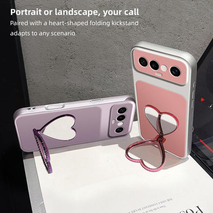 For vivo S50 Pro mini 5G Lambskin Series Skin Feel Shockproof Phone Case with Heart Mirror Holder(Purple)