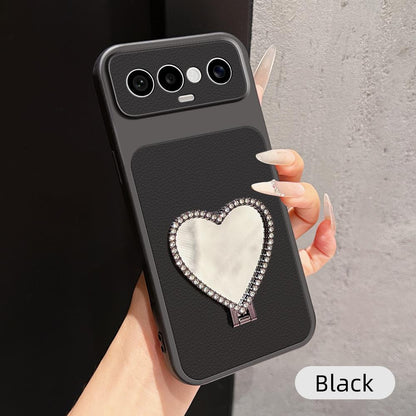 For vivo S50 Pro mini 5G Lambskin Series Skin Feel Shockproof Phone Case with Heart Mirror Holder(Black)
