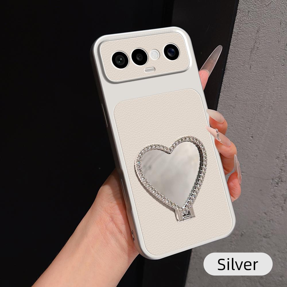 For vivo S50 Pro mini 5G Lambskin Series Skin Feel Shockproof Phone Case with Heart Mirror Holder(Silver)