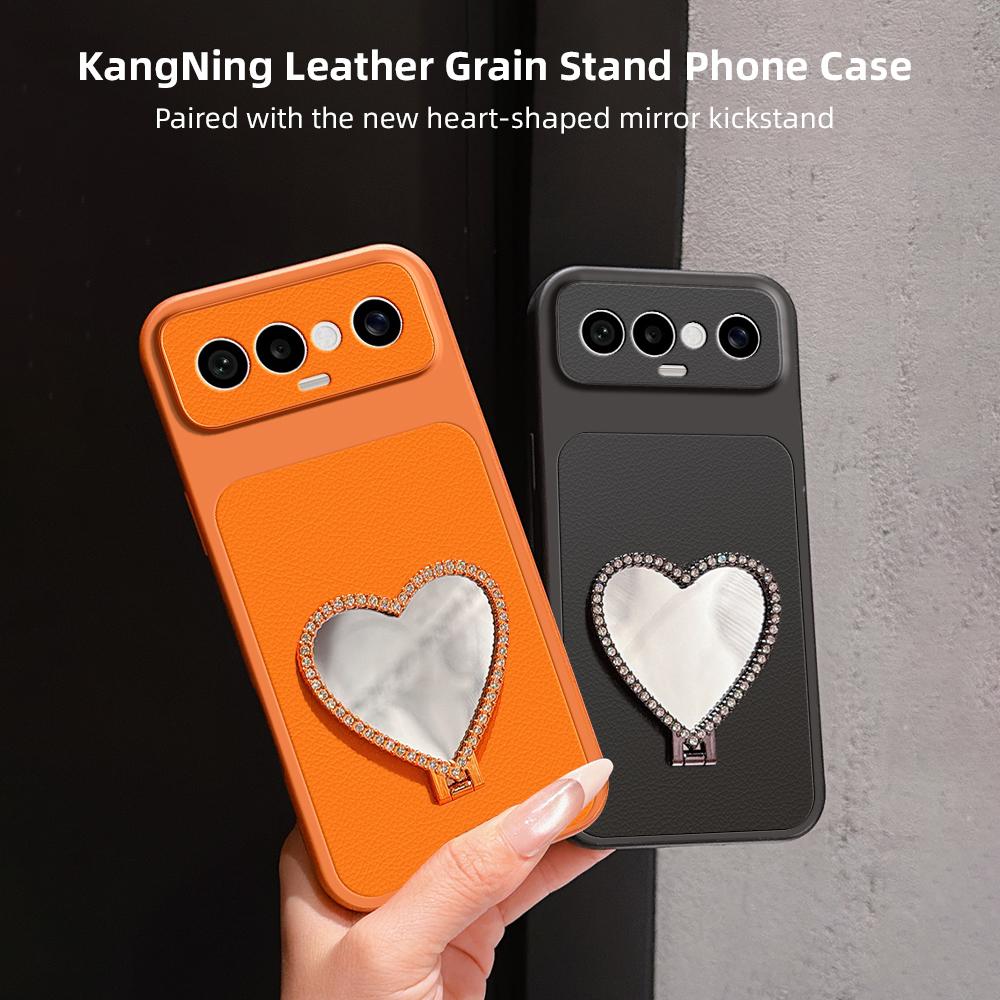 For vivo S50 Pro mini 5G Lambskin Series Skin Feel Shockproof Phone Case with Heart Mirror Holder(Silver)