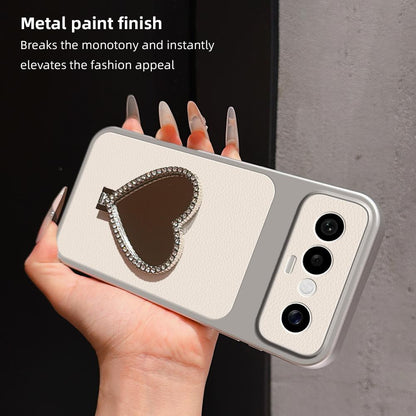 For vivo S50 Pro mini 5G Lambskin Series Skin Feel Shockproof Phone Case with Heart Mirror Holder(Silver)