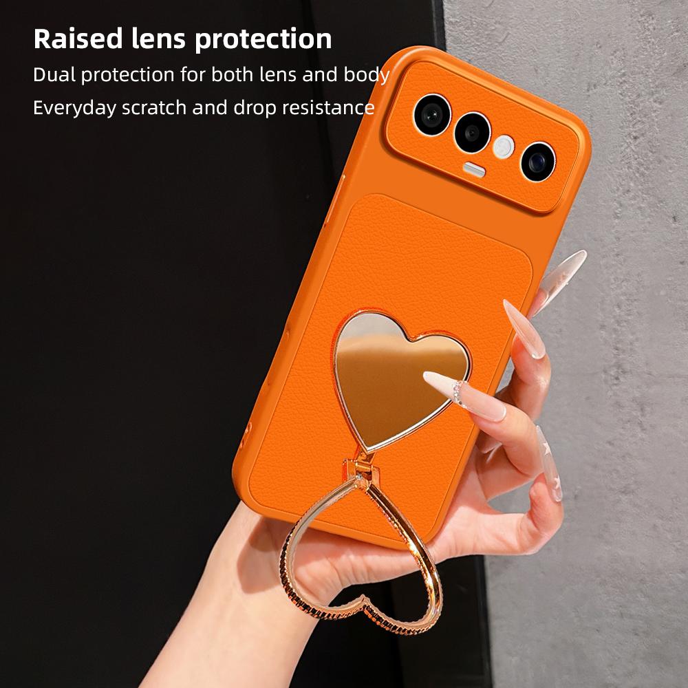 For vivo S50 Pro mini 5G Lambskin Series Skin Feel Shockproof Phone Case with Heart Mirror Holder(Silver)