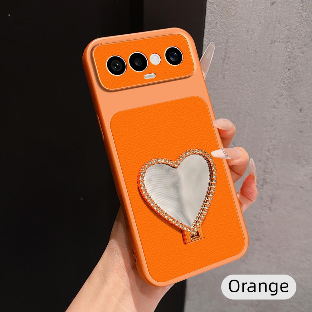 For vivo S50 Pro mini 5G Lambskin Series Skin Feel Shockproof Phone Case with Heart Mirror Holder(Orange)