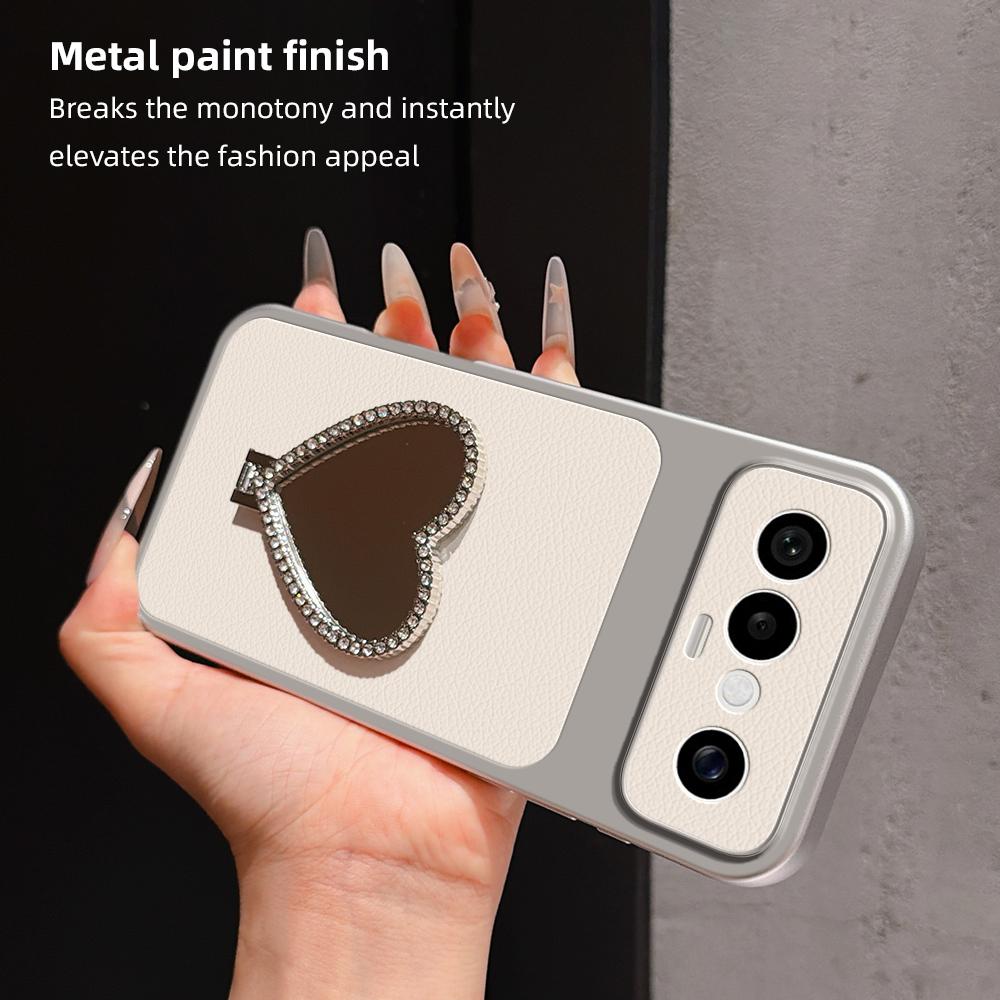 For vivo S50 Pro mini 5G Lambskin Series Skin Feel Shockproof Phone Case with Heart Mirror Holder(Orange)