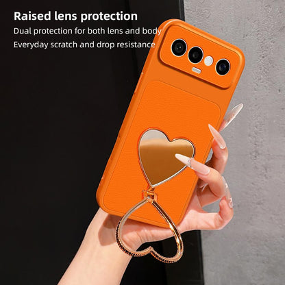 For vivo S50 Pro mini 5G Lambskin Series Skin Feel Shockproof Phone Case with Heart Mirror Holder(Orange)