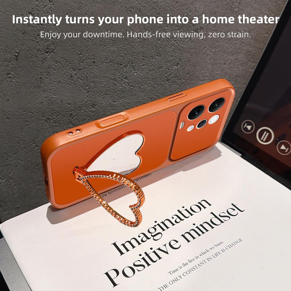 For vivo S50 5G Lambskin Series Skin Feel Shockproof Phone Case with Heart Mirror Holder(Pink)