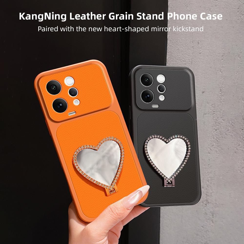 For vivo S50 5G Lambskin Series Skin Feel Shockproof Phone Case with Heart Mirror Holder(Purple)