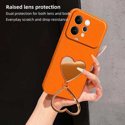 For vivo S50 5G Lambskin Series Skin Feel Shockproof Phone Case with Heart Mirror Holder(Silver)