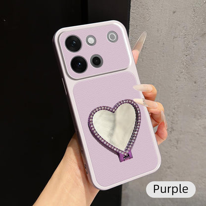 For vivo S60 5G Lambskin Series Skin Feel Shockproof Phone Case with Heart Mirror Holder(Purple)