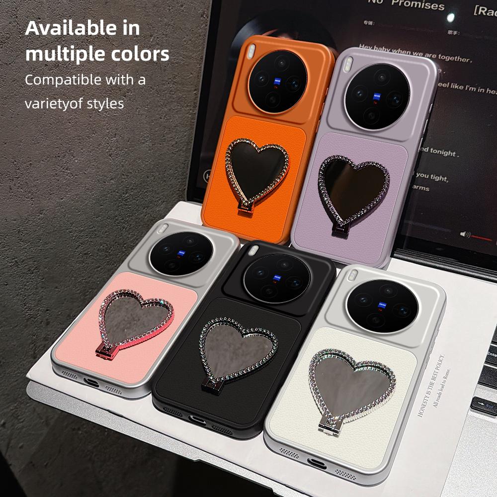 For vivo X300s Lambskin Series Skin Feel Shockproof Phone Case with Heart Mirror Holder(Purple)