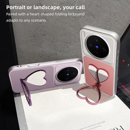 For vivo X300s Lambskin Series Skin Feel Shockproof Phone Case with Heart Mirror Holder(Purple)