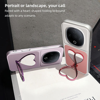 For vivo Y300 Lambskin Series Skin Feel Shockproof Phone Case with Heart Mirror Holder(Purple)