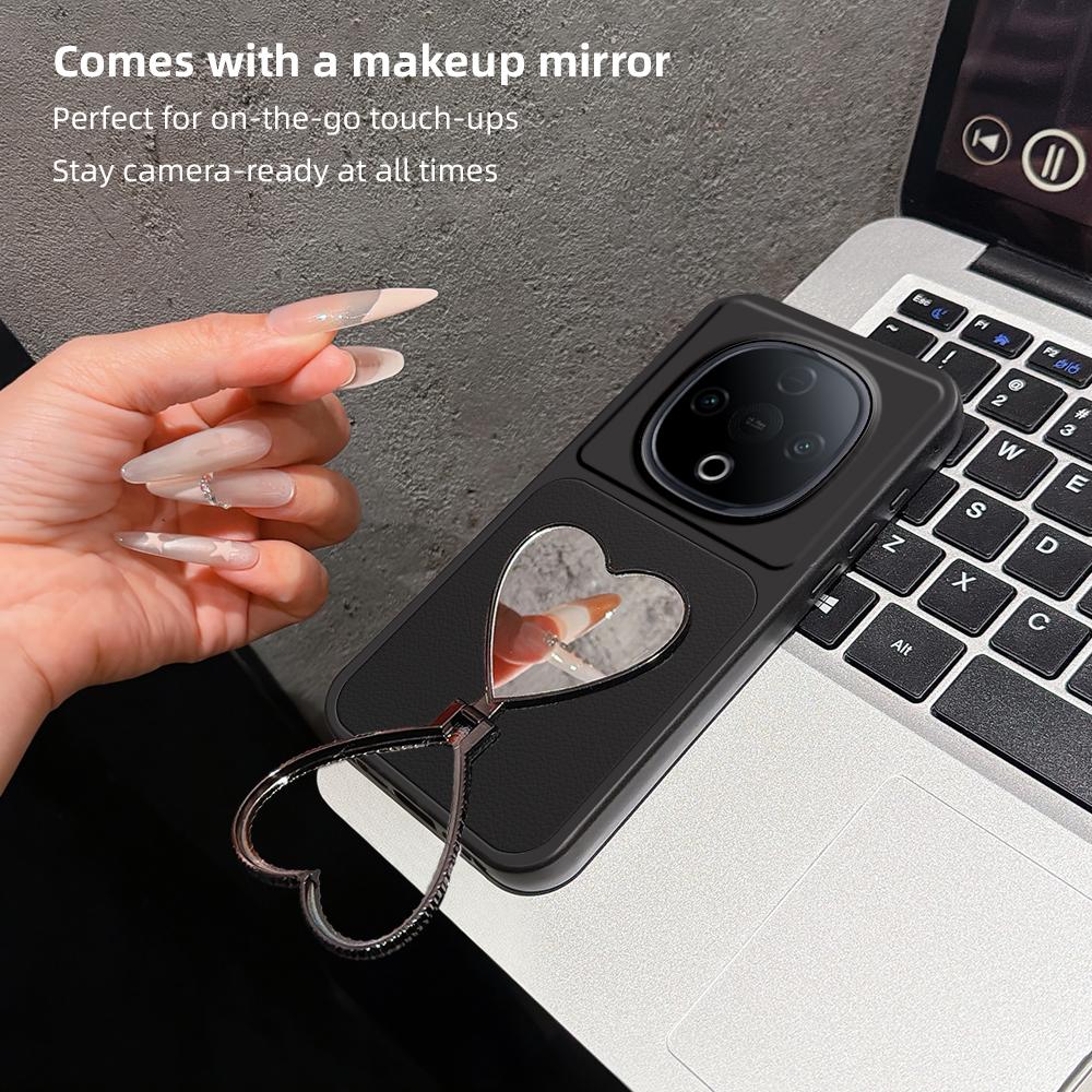 For vivo Y300 Lambskin Series Skin Feel Shockproof Phone Case with Heart Mirror Holder(Purple)