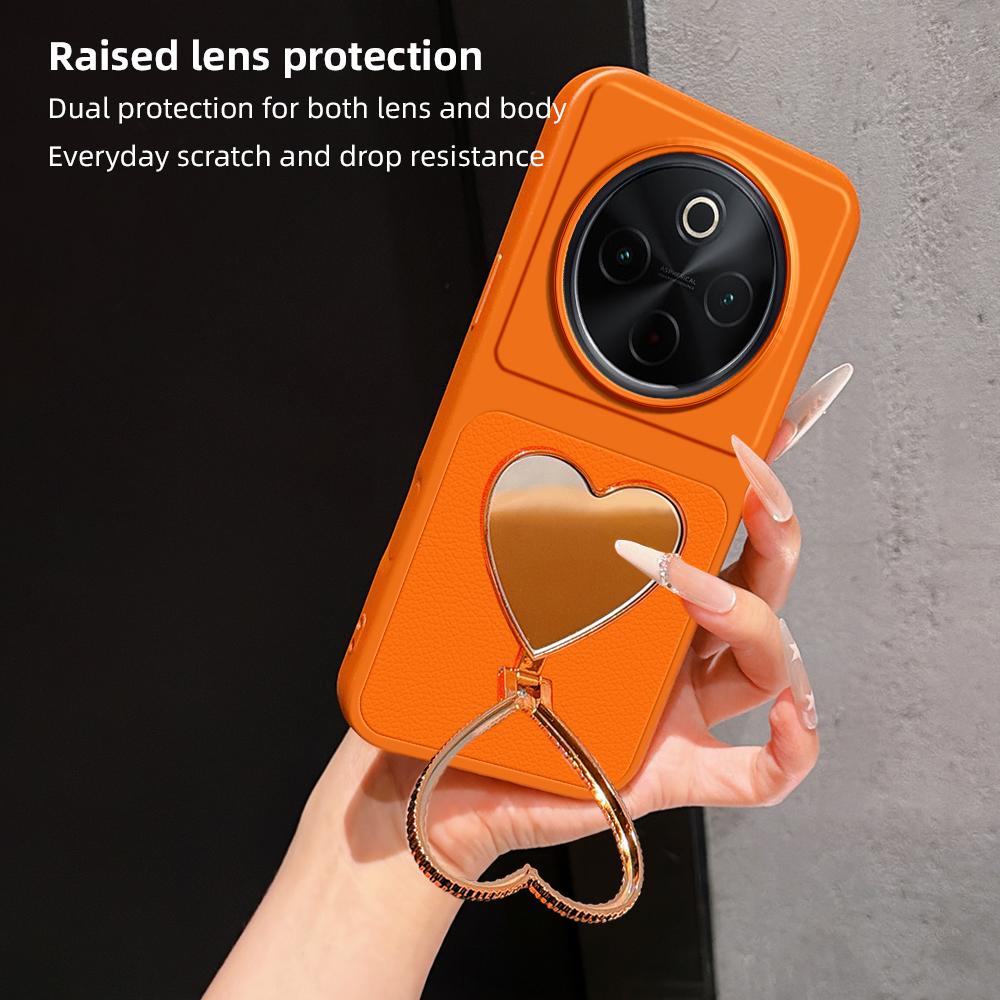 For vivo Y300 Pro Lambskin Series Skin Feel Shockproof Phone Case with Heart Mirror Holder(Purple)