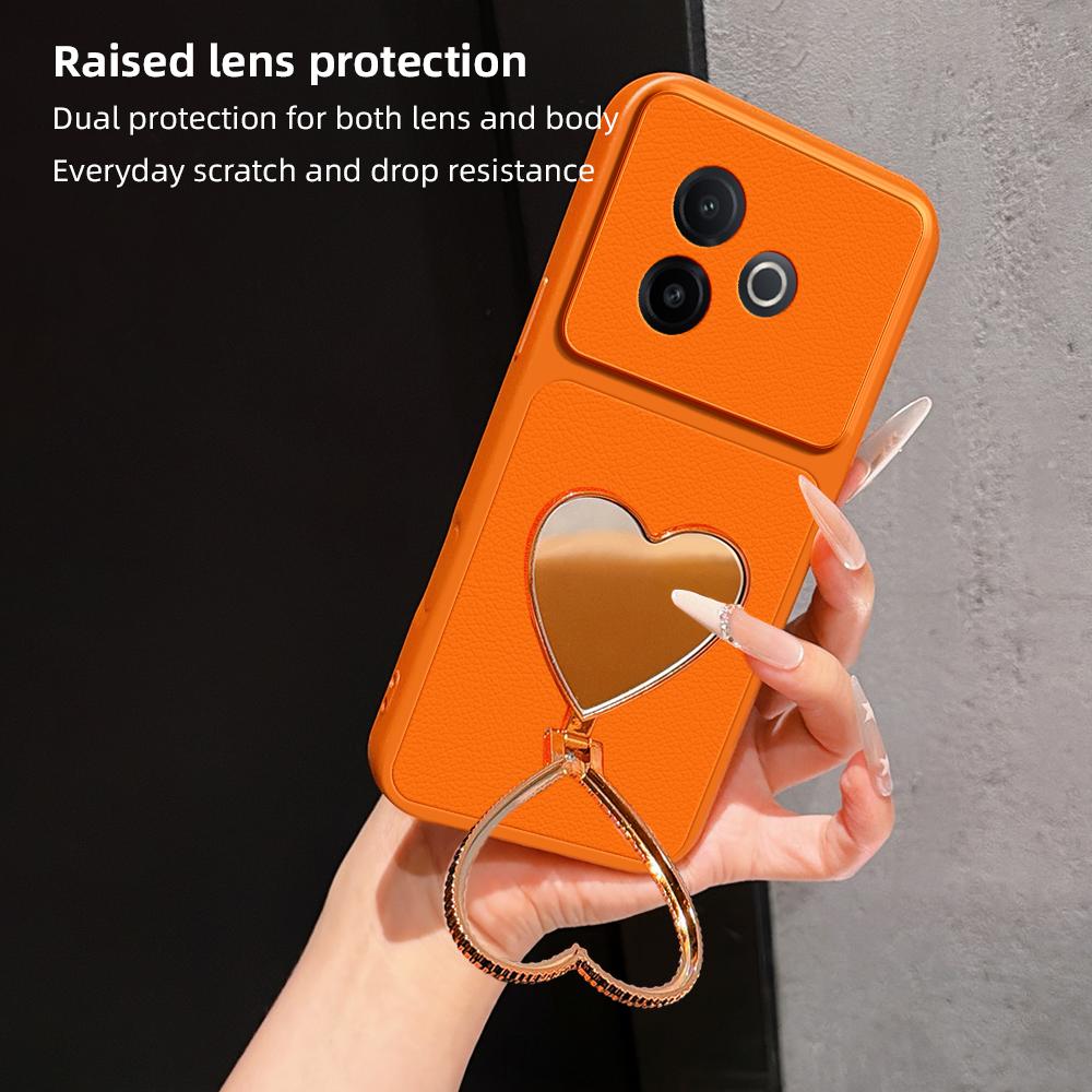 For vivo Y300i Lambskin Series Skin Feel Shockproof Phone Case with Heart Mirror Holder(Purple)