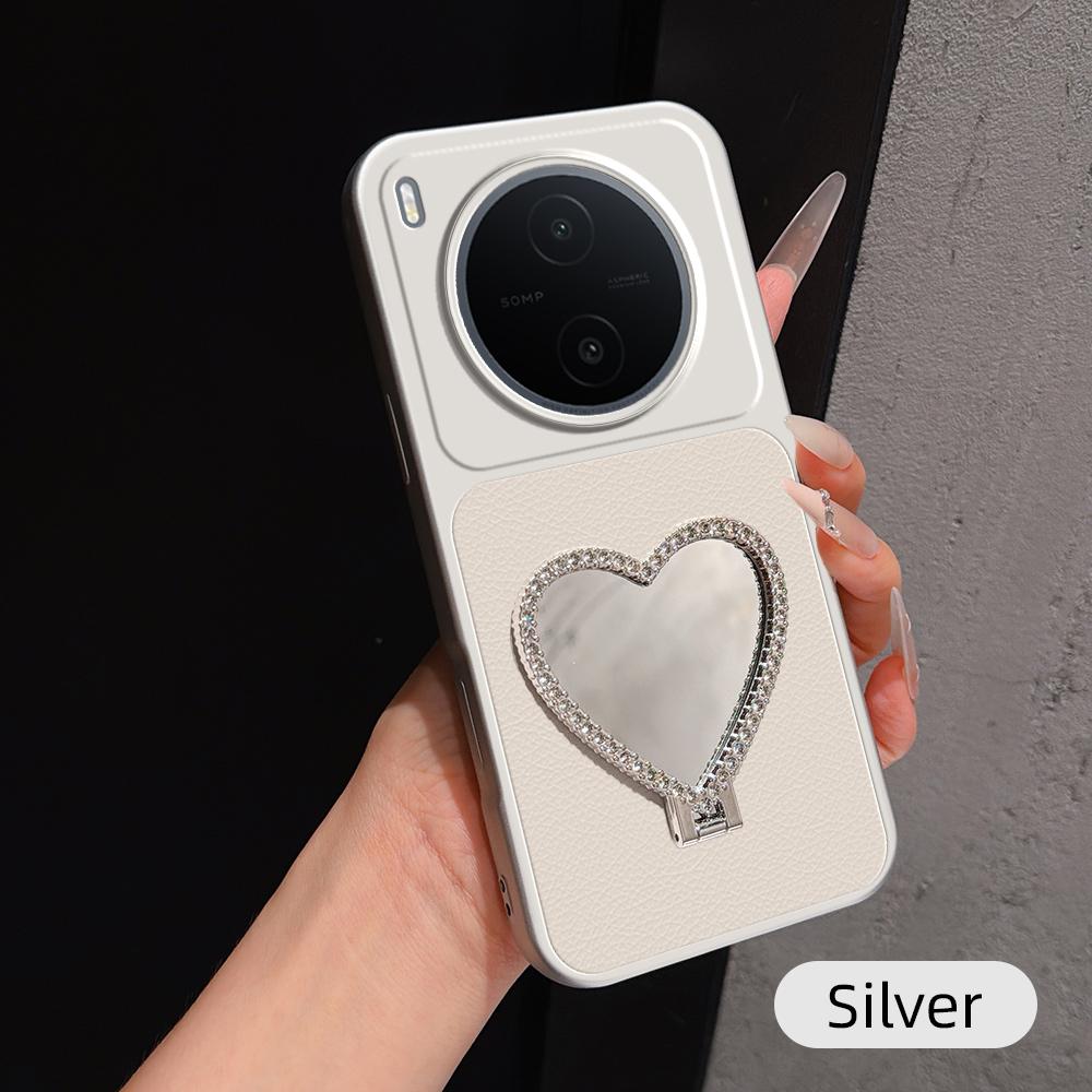 For vivo Y600 Pro 5G Lambskin Series Skin Feel Shockproof Phone Case with Heart Mirror Holder(Silver)