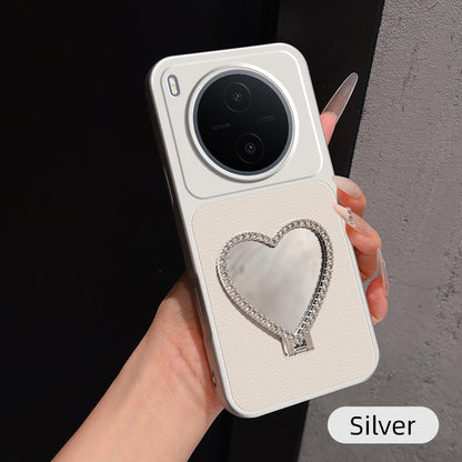 For vivo Y600 Pro 5G Lambskin Series Skin Feel Shockproof Phone Case with Heart Mirror Holder(Silver)