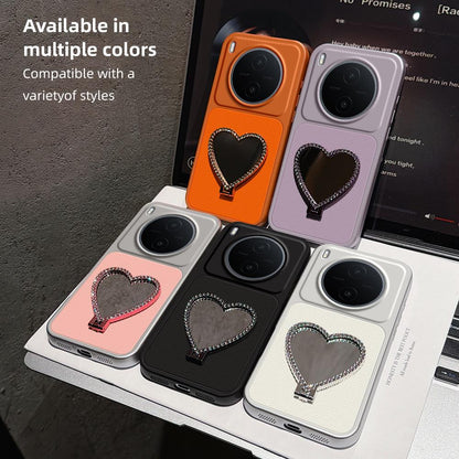 For vivo Y600 Pro 5G Lambskin Series Skin Feel Shockproof Phone Case with Heart Mirror Holder(Orange)