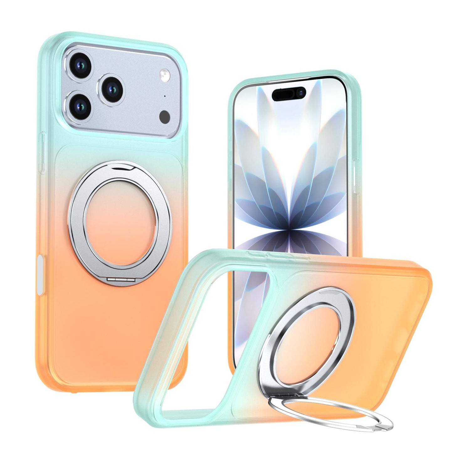 For iPhone 17 Pro Max Phantom Skin Feel Gradient 360 Degree Rotating Holder Phone Case(Orange)