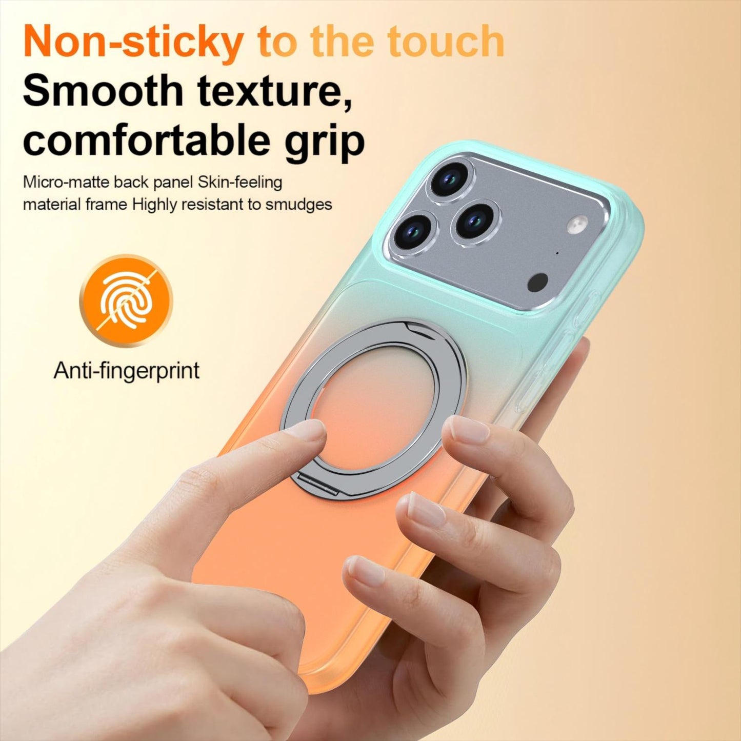 For iPhone 17 Pro Max Phantom Skin Feel Gradient 360 Degree Rotating Holder Phone Case(Orange)