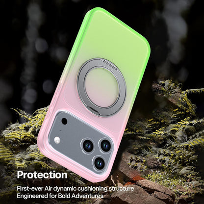 For iPhone 17 Pro Max Phantom Skin Feel Gradient 360 Degree Rotating Holder Phone Case(Pink)