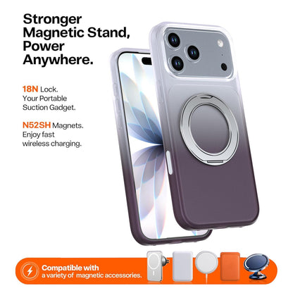 For iPhone 17 Pro Max Phantom Skin Feel Gradient 360 Degree Rotating Holder Phone Case(Grey)