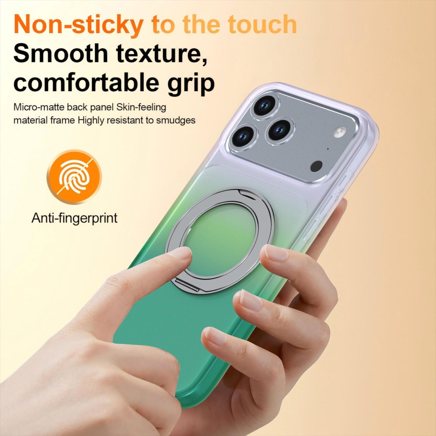 For iPhone 17 Pro Max Phantom Skin Feel Gradient 360 Degree Rotating Holder Phone Case(Green)