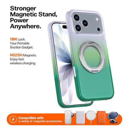For iPhone 17 Pro Max Phantom Skin Feel Gradient 360 Degree Rotating Holder Phone Case(Green)