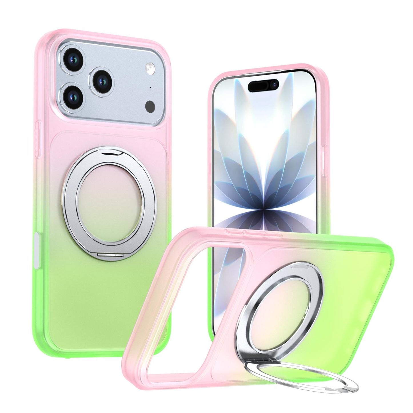 For iPhone 17 Pro Phantom Skin Feel Gradient 360 Degree Rotating Holder Phone Case(Pink)