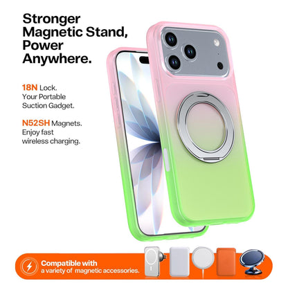 For iPhone 17 Pro Phantom Skin Feel Gradient 360 Degree Rotating Holder Phone Case(Pink)