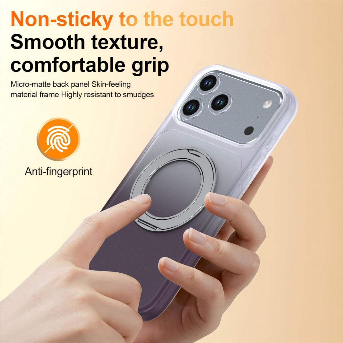 For iPhone 17 Pro Phantom Skin Feel Gradient 360 Degree Rotating Holder Phone Case - Grey - EDA009999002C