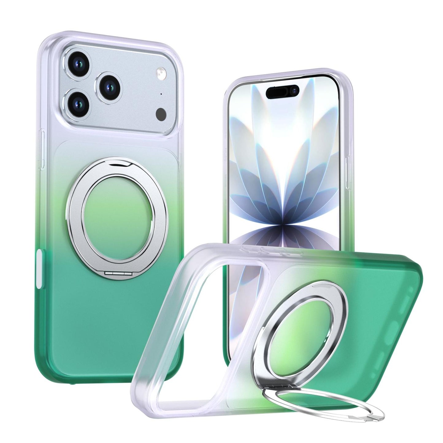 For iPhone 17 Pro Phantom Skin Feel Gradient 360 Degree Rotating Holder Phone Case(Green)