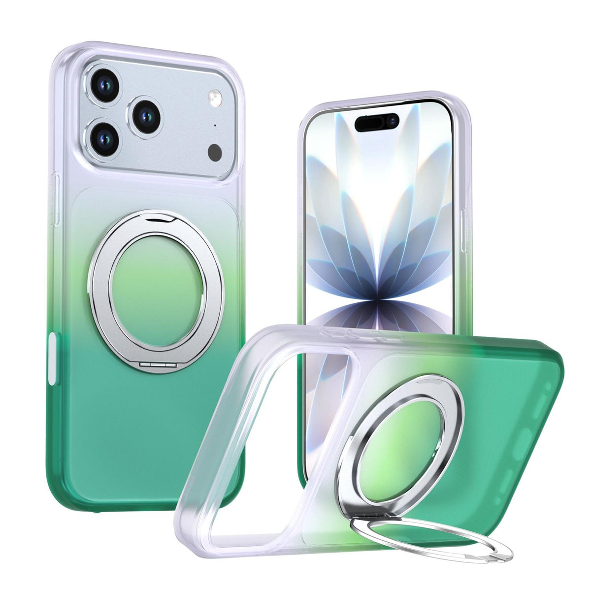 For iPhone 17 Pro Phantom Skin Feel Gradient 360 Degree Rotating Holder Phone Case - Green - EDA009999002D