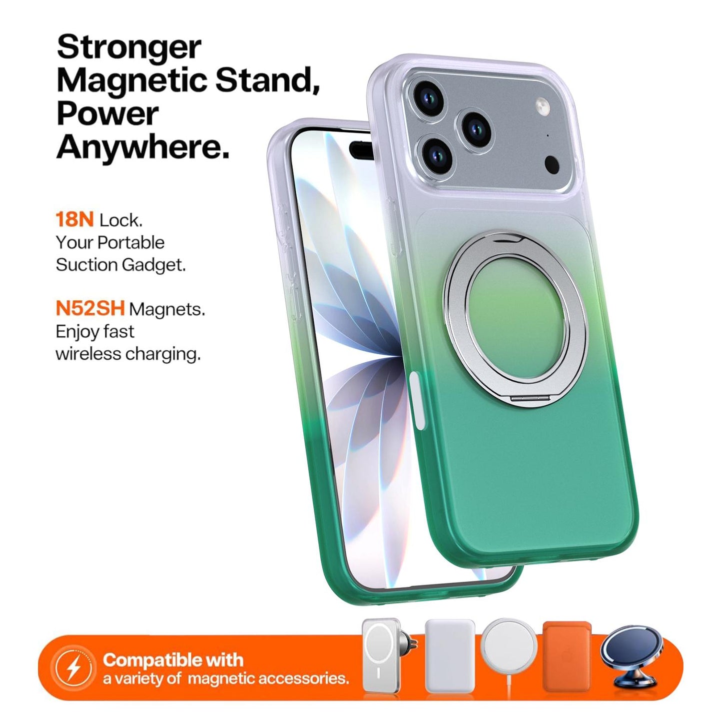 For iPhone 17 Pro Phantom Skin Feel Gradient 360 Degree Rotating Holder Phone Case(Green)